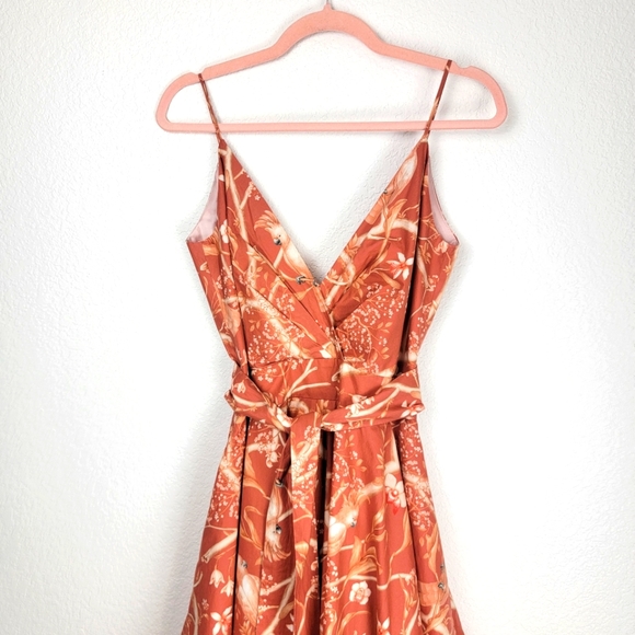 Johanna Ortiz Cacatua Belted Layered Bird Print Cotton Poplin Midi Dress 6 - Picture 11 of 15